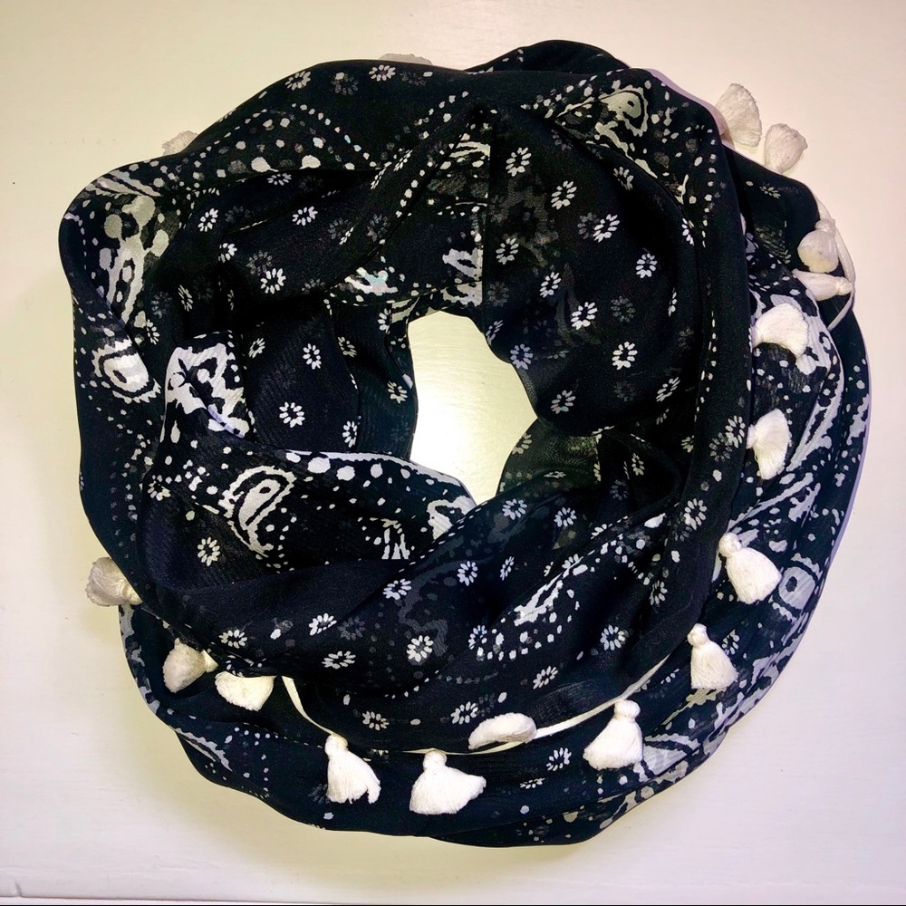J Crew Silk Tassel Bandana Print Infinity Scarf,